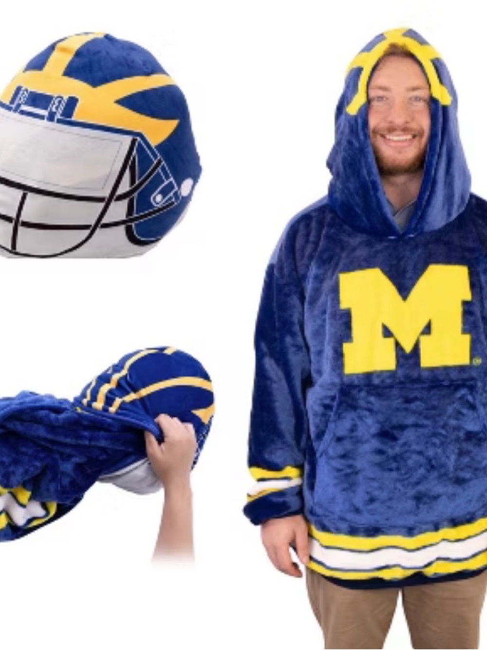 Michigan Wolverines Helmet Snugible 2-in-1 Blanket Hoodie Pillow U of M
